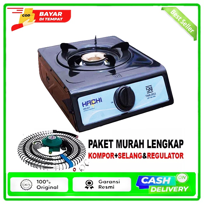 Jual KOMPOR GAS HACHI 1 TUNGKU TEFLON HITAM FREE SELANG PAKET REGULATOR