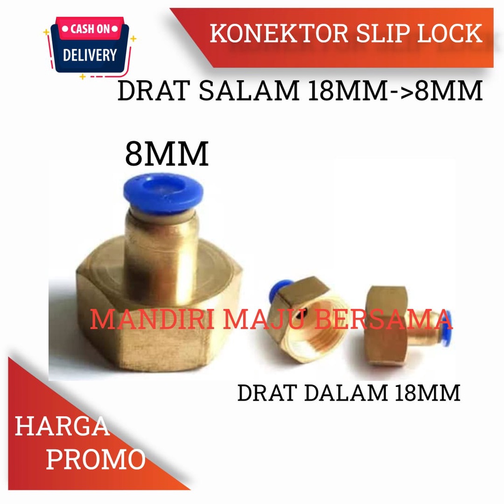 Jual KONEKTOR POMPA DC DRAT 18mm X 8mm FITTING PNEUMATIC KE SELANG PU