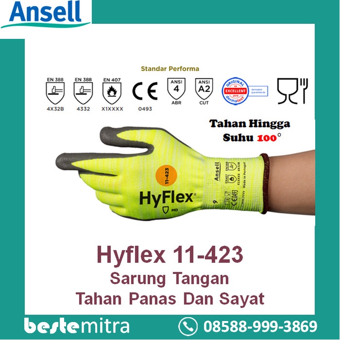 Jual Sarung Tangan Safety Ansell Hyflex 11 423 Tahan Panas Dan Sayat