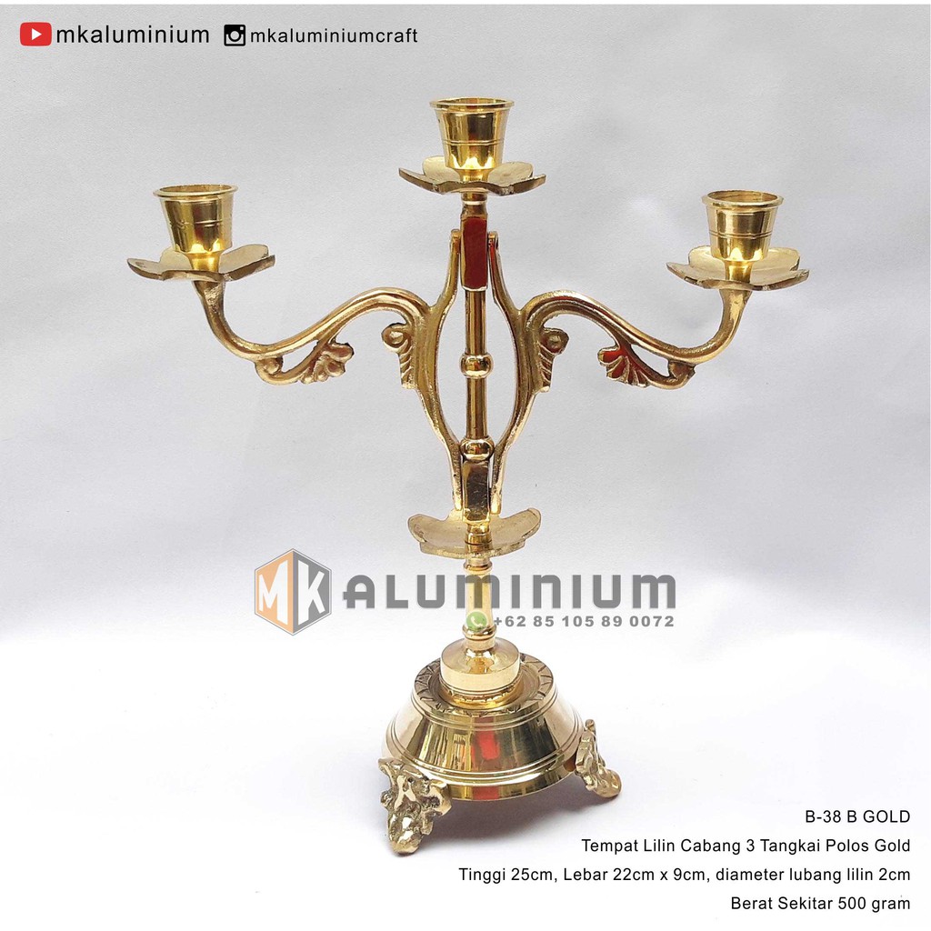 Jual Tempat Lilin Cabang Polos Kuningan Candle Holder Brass Mk