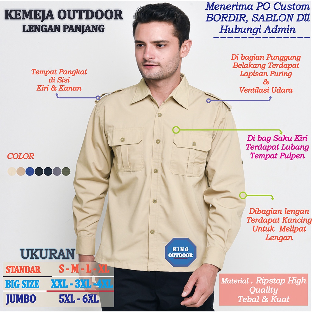 Jual SIZE JUMBO KEMEJA DINAS LAPANGAN PDL 5XL 6XL CREAM KEMEJA