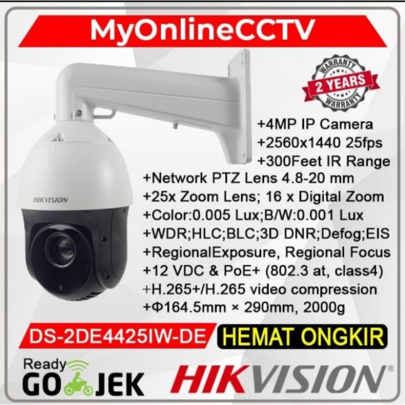 Jual DS 2DE4425IW DE PTZ Hikvision IP Camera CCTV Outdoor 4MP 25X 100m