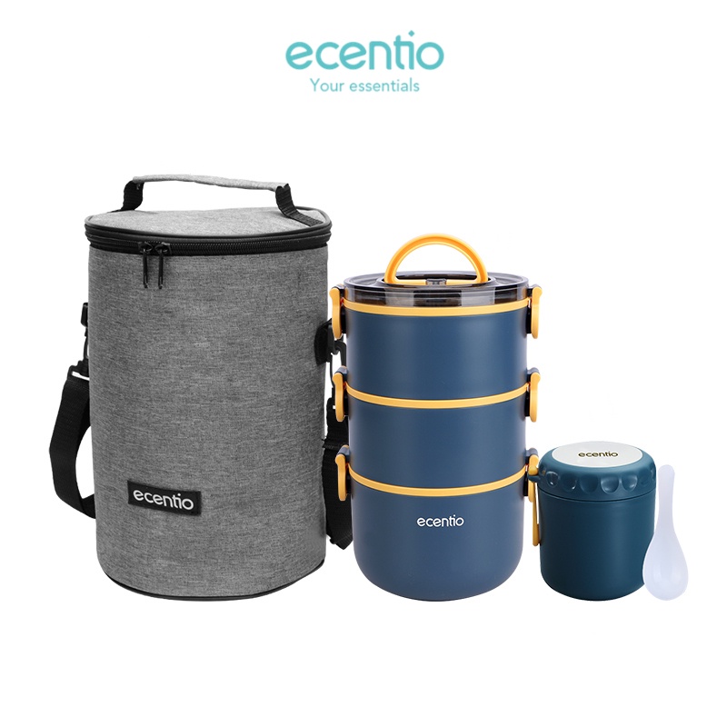 Jual Ecentio Tempat Makan 2200ml Dengan Tempat Minum Set Tas Bekal