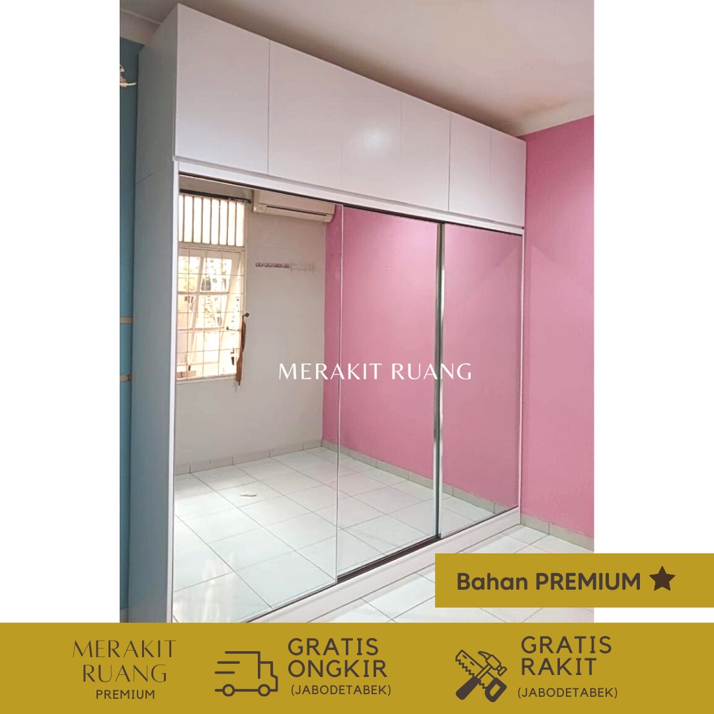 Jual Lemari Sliding Door 3 Pintu Kabinet Atas Elegan Minimalis