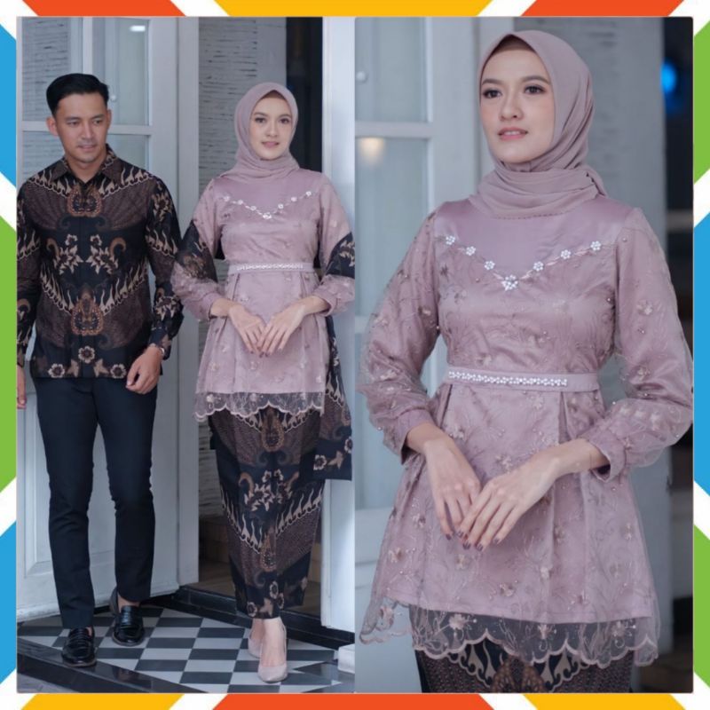 Jual Set Couple Kebaya Batik Modern Arunika Brown Nude Coklat Baju Lamaran Pakaian Tradisional