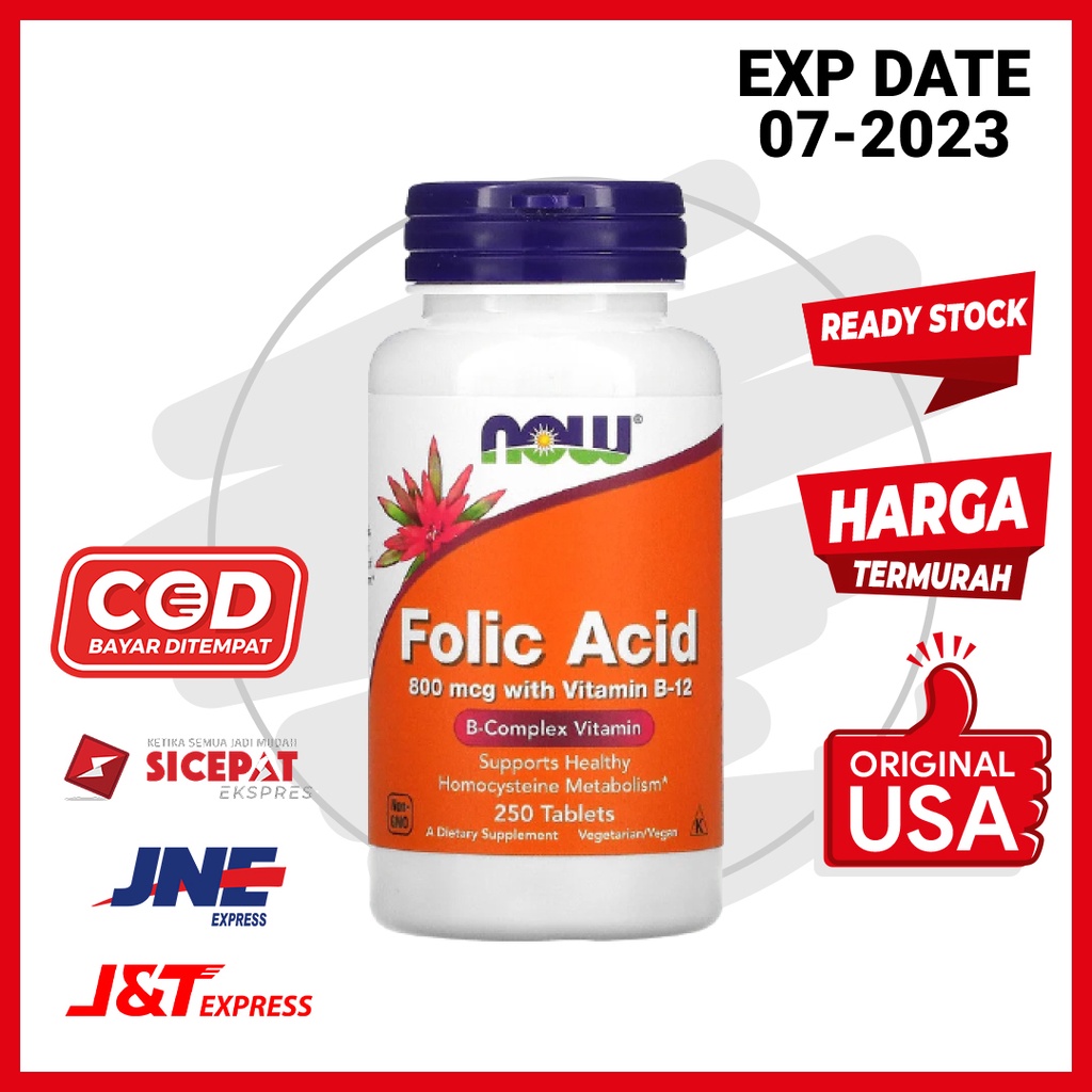 Jual Vitamin Folic Acid 800 Mcg B 12 Now 250 Tablet Indonesia Shopee