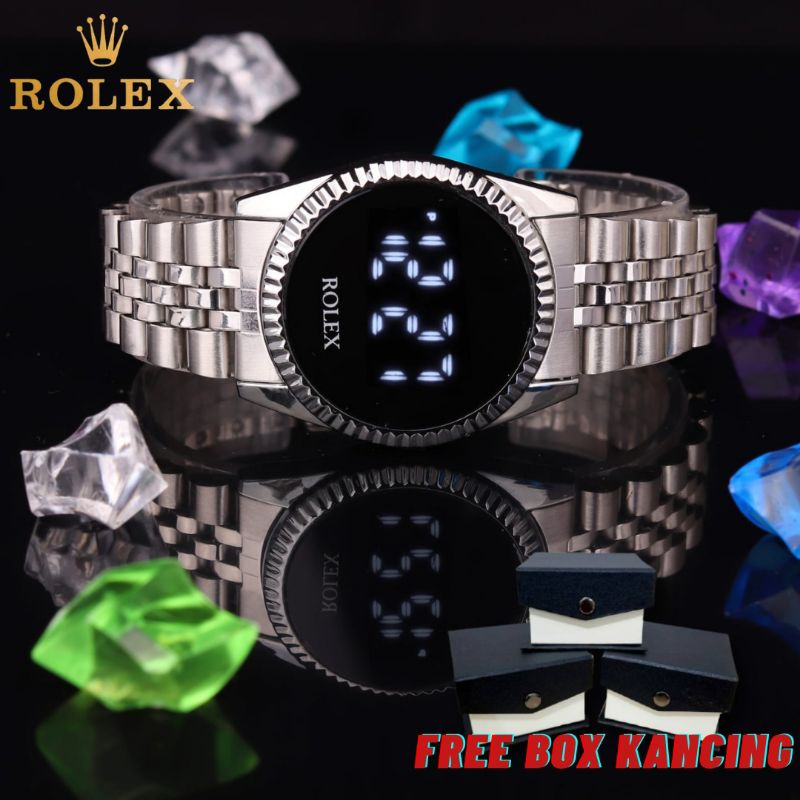 Jual Jam Tangan Digital Wanita ROLEX Gerigi LED TOUCHSREEN Rantai