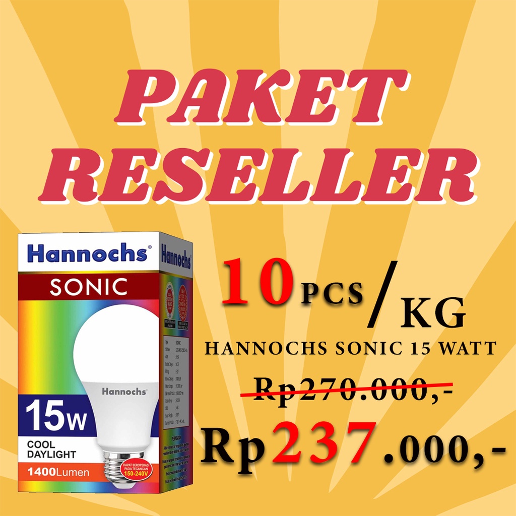 Jual PAKET RESELLER BOLA LAMPU HANNOCH SONIC 15 WATT Shopee Indonesia