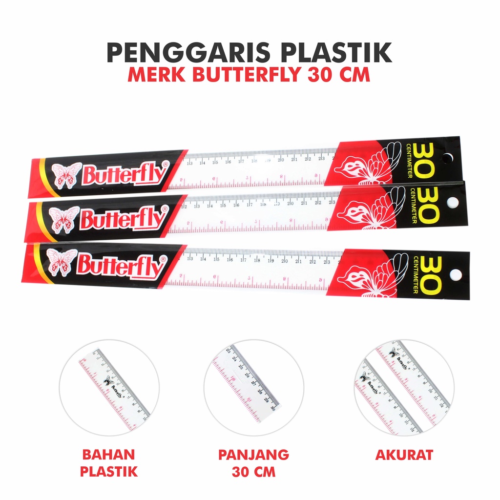 Jual Penggaris Plastik Butterfly Dan Gasta 30 Cm Satuan Murah Shopee