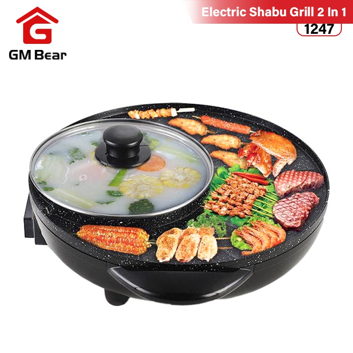 GM Bear Alat Panggang Dan Rebus Elektrik 2 In 1 1247 Denki Steamboat