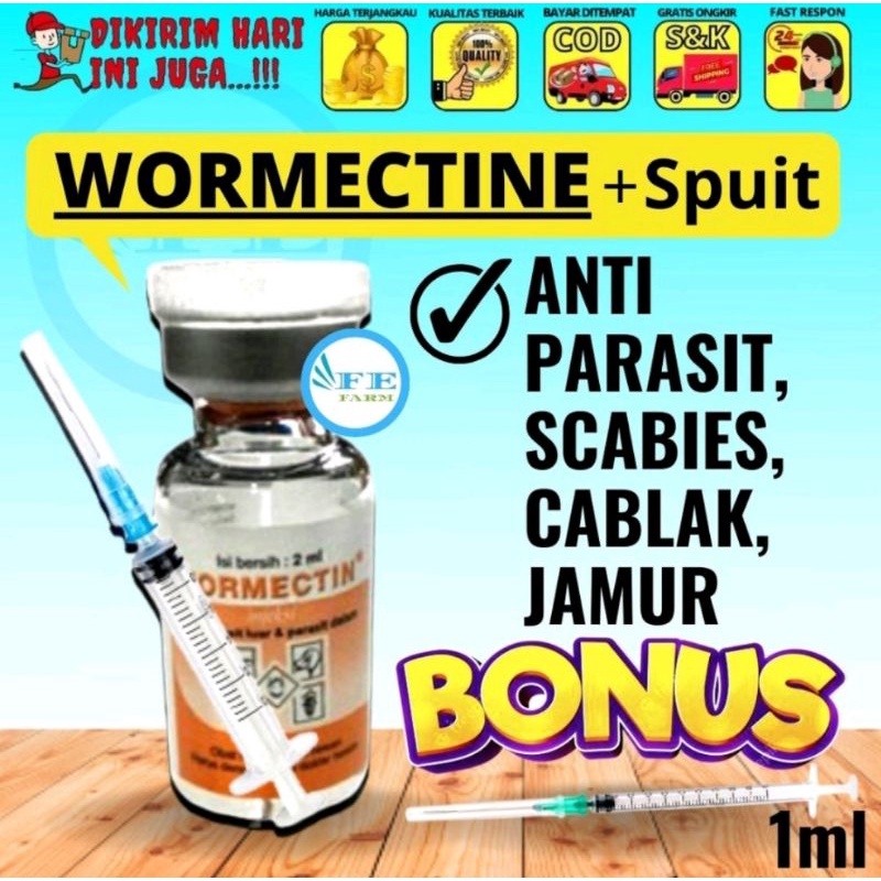 Jual WORMECTIN 2 Ml Obat Jamur Parasit Scabies Cacing Hewan