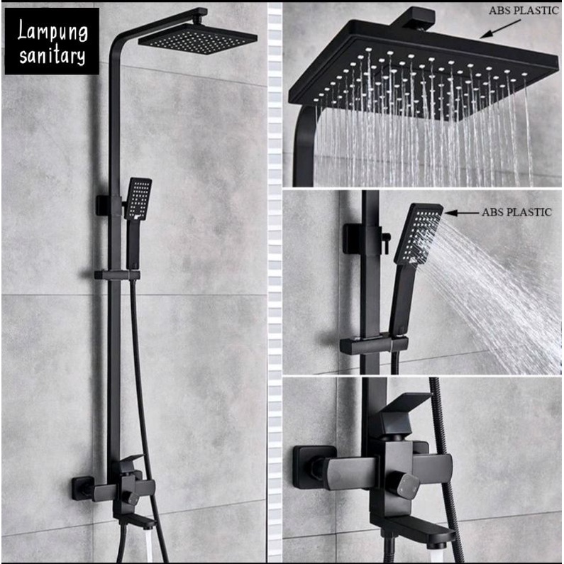 Jual Shower Tiang Set Stainless Black Kran Panas Dingin Model