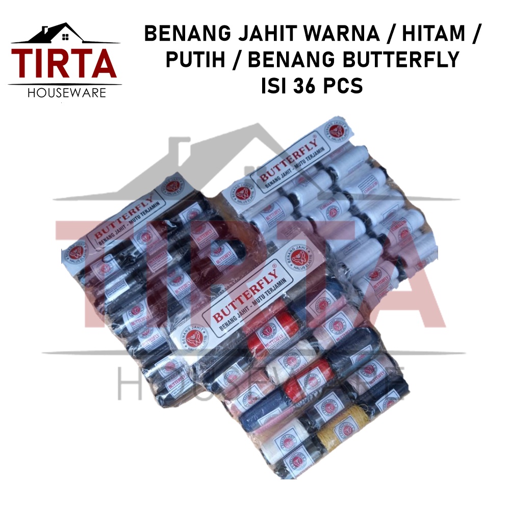 Jual BENANG JAHIT HITAM PUTIH WARNA BUTTERFLY BENANG WARNA