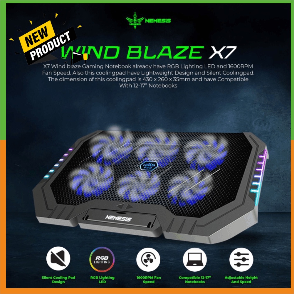 Jual NYK COOLING PAD NYK NEMESIS X7 WIND BLAZE 6 FAN RGB COOLINGPAD