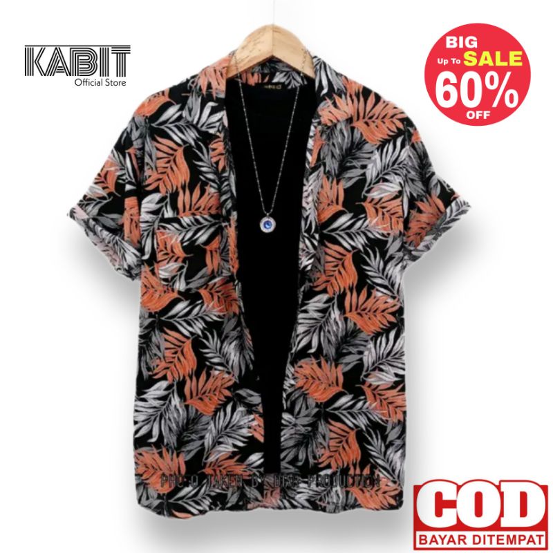 Jual Baju Kemeja Hawai Pantai Rayon Motif Abstrak Daun Palem Santai