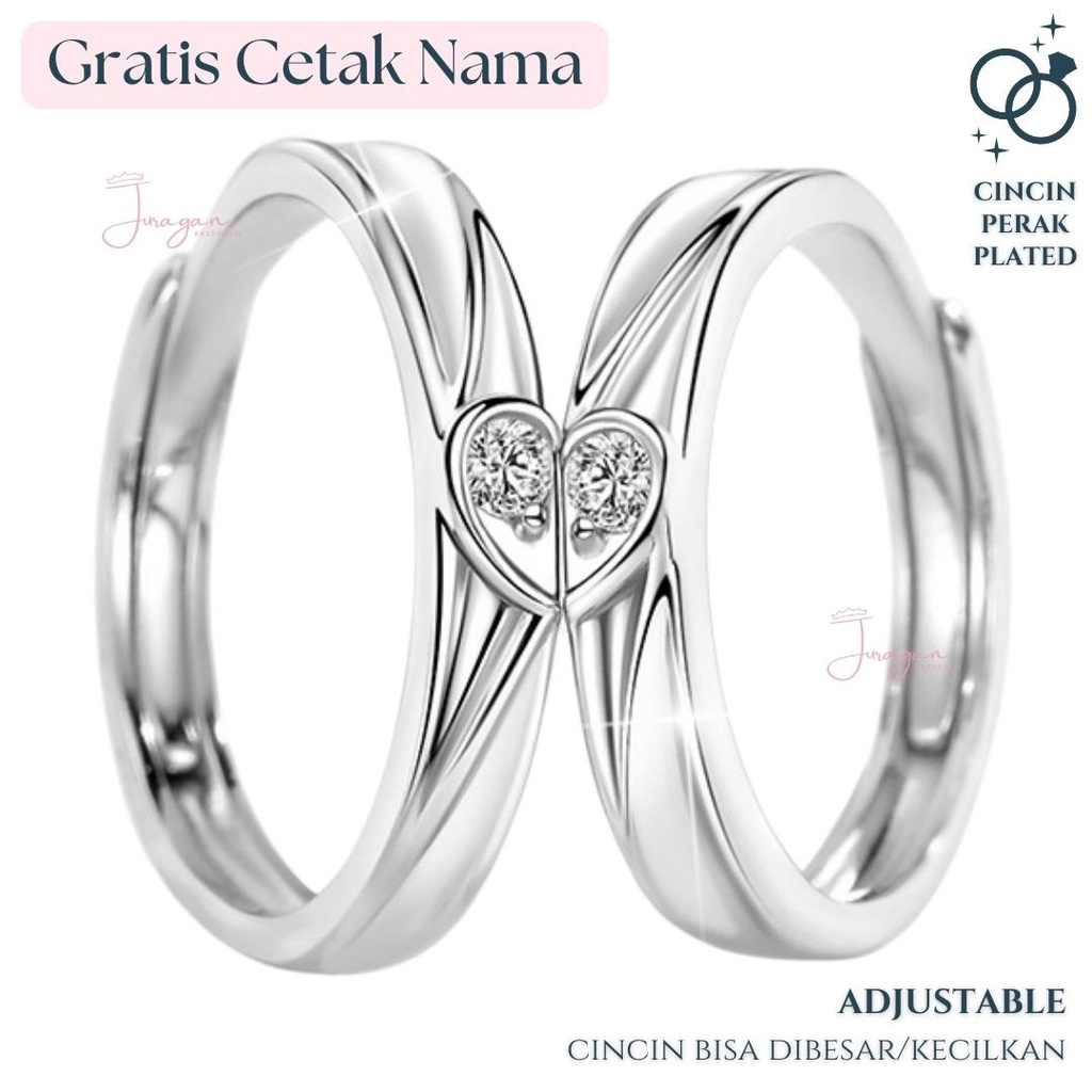 Jual GRATIS UKIR NAMA Cincin Couple Perak Korea 925 Silver S13