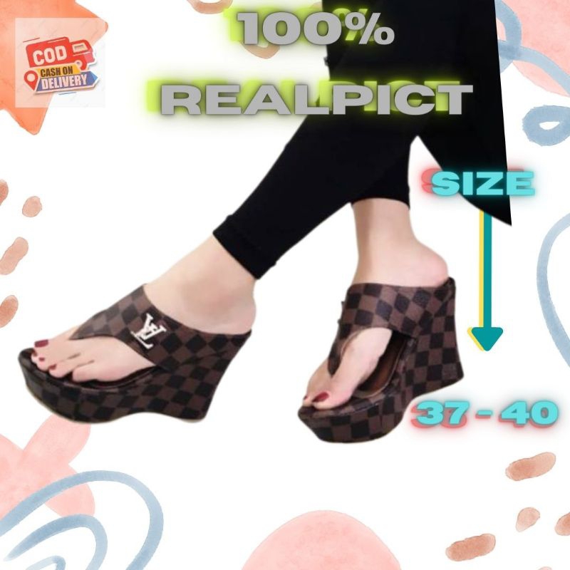 Jual Sandal Sendal Wedges Wanita Kondangan Kekinian Karet Ringan Empuk