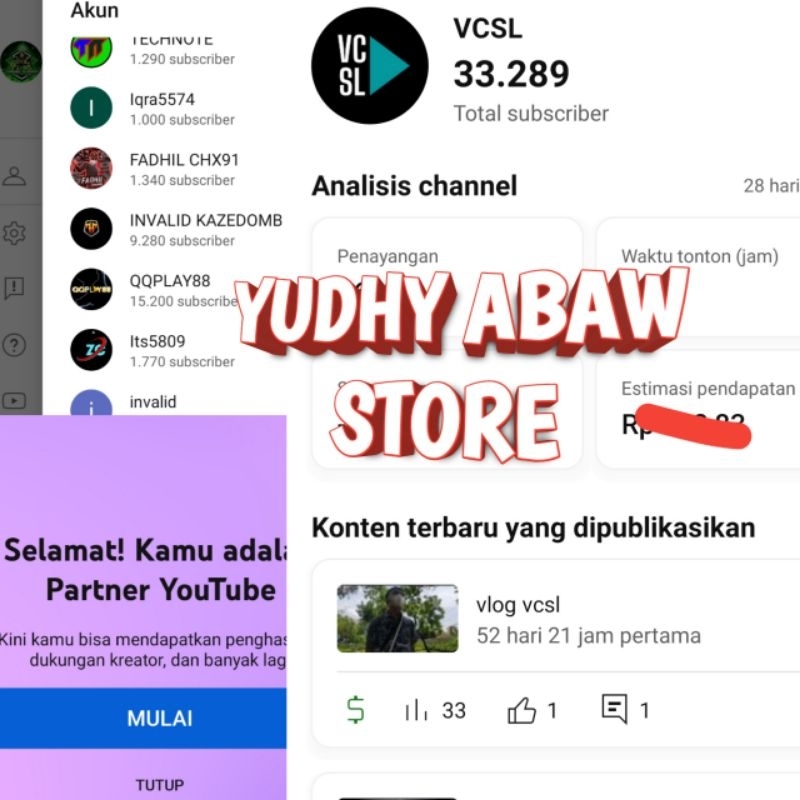 Produk Akun Youtube Monetisasi Shopee Indonesia