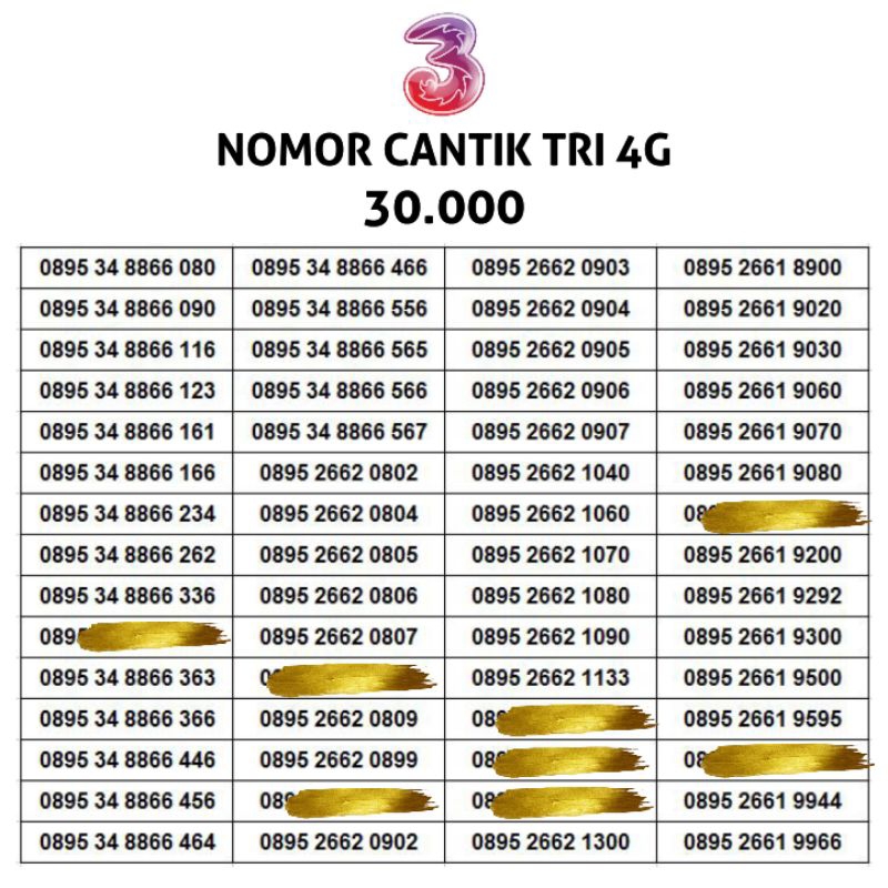 Jual Nomor Cantik Tri Three Kartu Perdana G Bonus Kuota Shopee