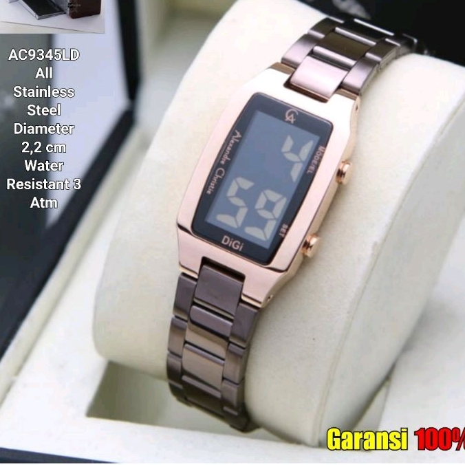 Jual JAM TANGAN ALEXANDER CHRISTIE WANITA DIGITAL RANTAI ROSEGOLD KOTAK