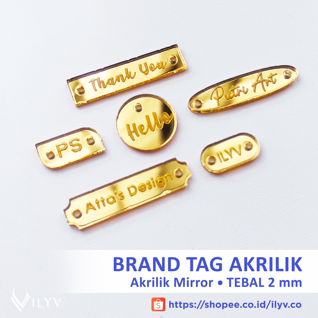 Jual Label Produk Akrilik Mirror Gold Label Jilbab Label Kerudung