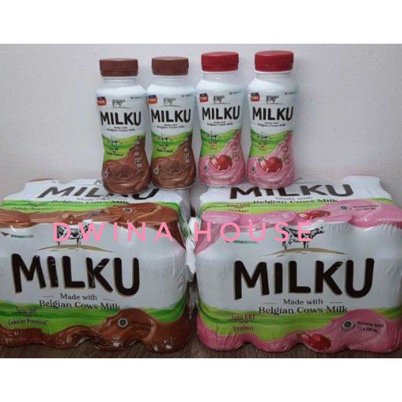 Jual MILKU Susu UHT Rasa Cokelat Strowberry 200 Ml 1 Pack Isi 12