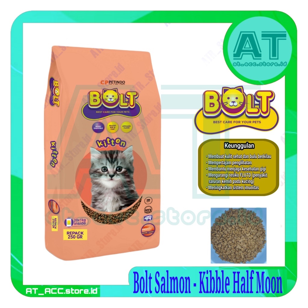 Jual Makanan Kucing Bolt Salmon Kitten Kibble Half Moon Dry Cat Food