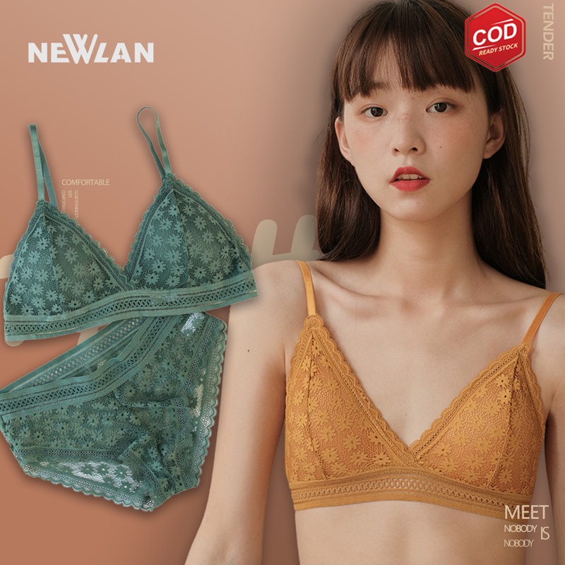 Jual Newlan WX021 Bra Set Tanpa Kawat Busa Tipis Bahan Brokat Cup B BH