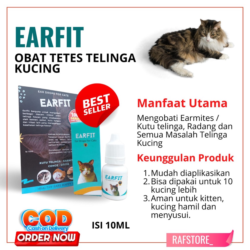 Jual EARFIT Obat Telinga Kucing Gatal Jamur Bau Dan Berair Aman Untuk