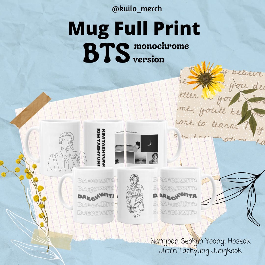 Jual Gelas Custom Mug Custom Digital Printing Kpop BTS Bangtan