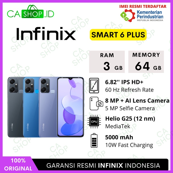 Jual Infinix Smart 6 Plus 3GB 64GB 3 64 5000mAh New Ori Garansi