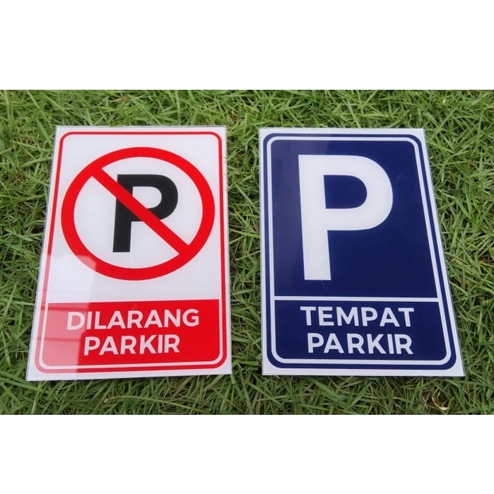 Jual Akrilik Stiker Sign Rambu Dilarang Parkir Custom Text Tulisan