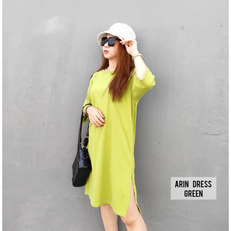 Jual Dress Kaos Wanita Polos Basic Oversize Jumbo Model Belah Slit