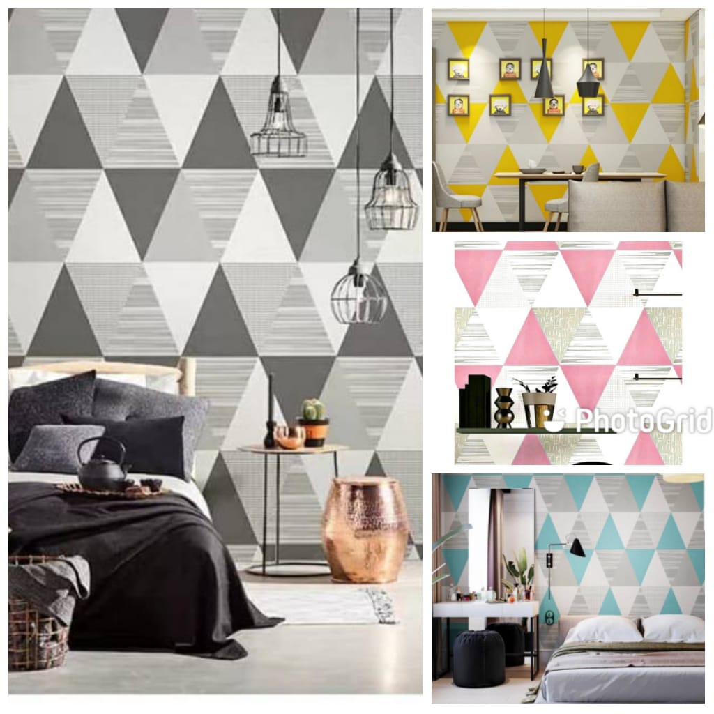 Jual Wallpaper Dinding Motif Geometri Segitiga Dekorasi Kamar Ruang