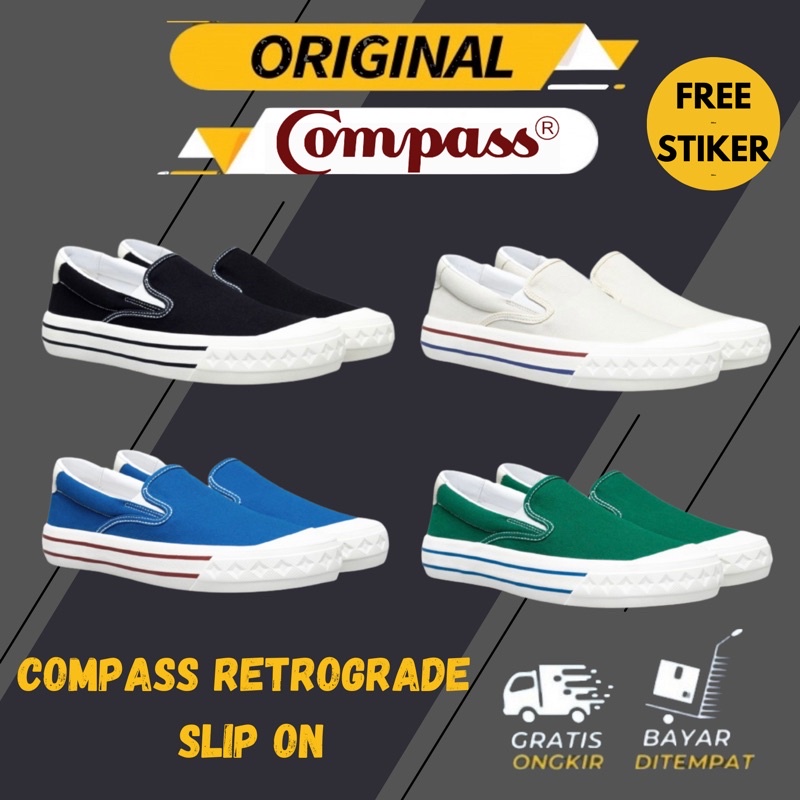 Jual ORIGINAL Compass Retrograde Slip On Black White Cream Shopee