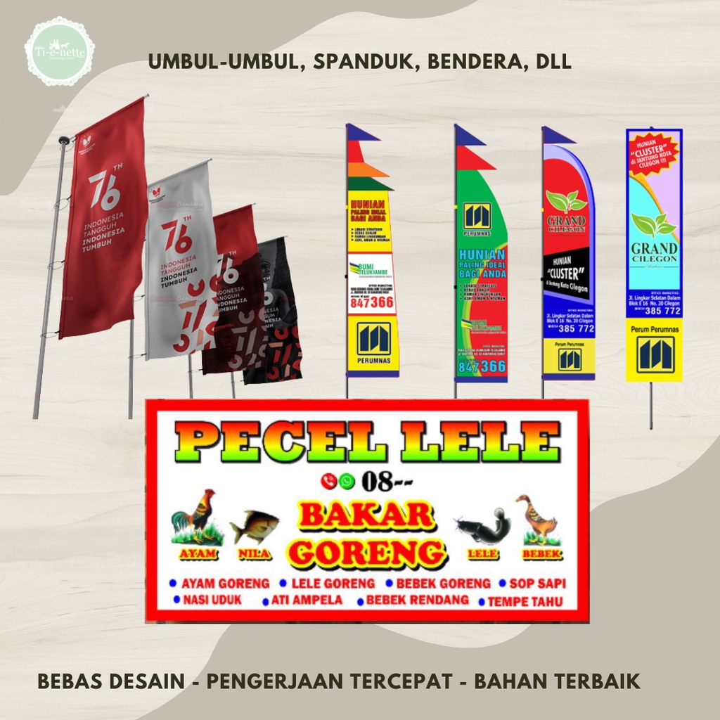 Jual BENDERA UMBUL UMBUL 3MX0 6M CUSTOM ECERAN DESAIN LOGO DAN WARNA