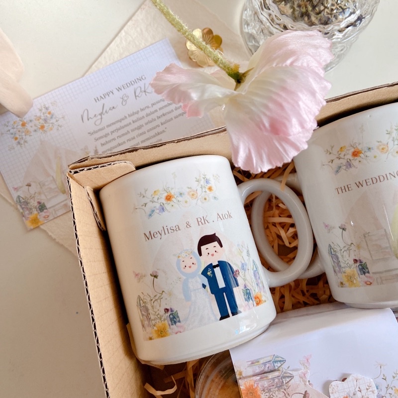 Jual MUG GELAS CUSTOME MUG KARAKTER HADIAH NIKAH WEDDING HAMPERS KADO