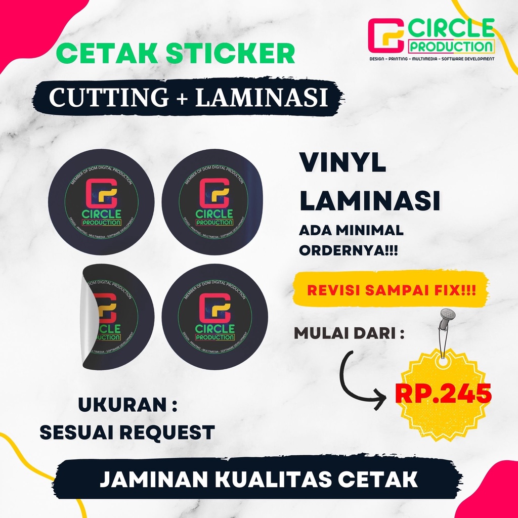 Jual CETAK STICKER VYNIL BULAT MURAH BISA CUSTOM BENTUK GRATIS