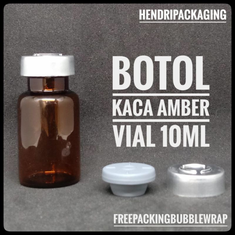 Jual Botol Kaca Vial Amber 10ml Tutup Karet Plus Segel Aluminium