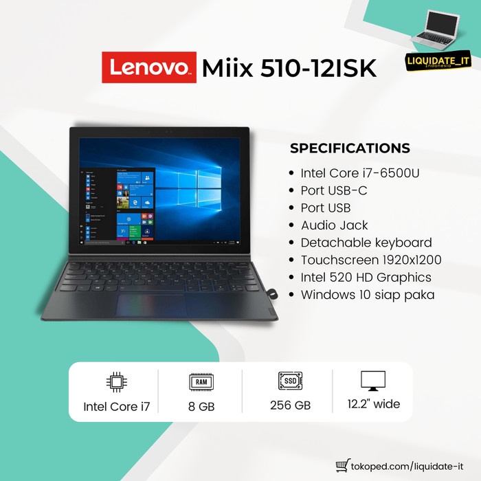 Jual Laptop Second Bekas Lenovo Ideapad Miix 510 12Isk Core I7