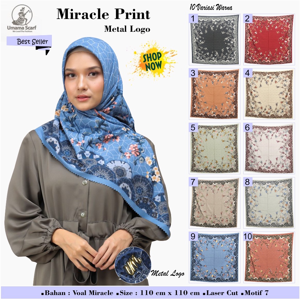 Jual Jilbab Segi Empat Premium Voal Miracle Print Metal Logo Motif 7 By