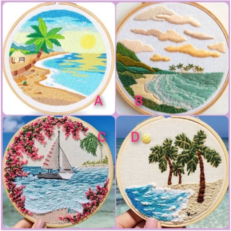 Jual Paket Diy Sulam Benang Pemandangan Laut Pantai Embroidery Kit