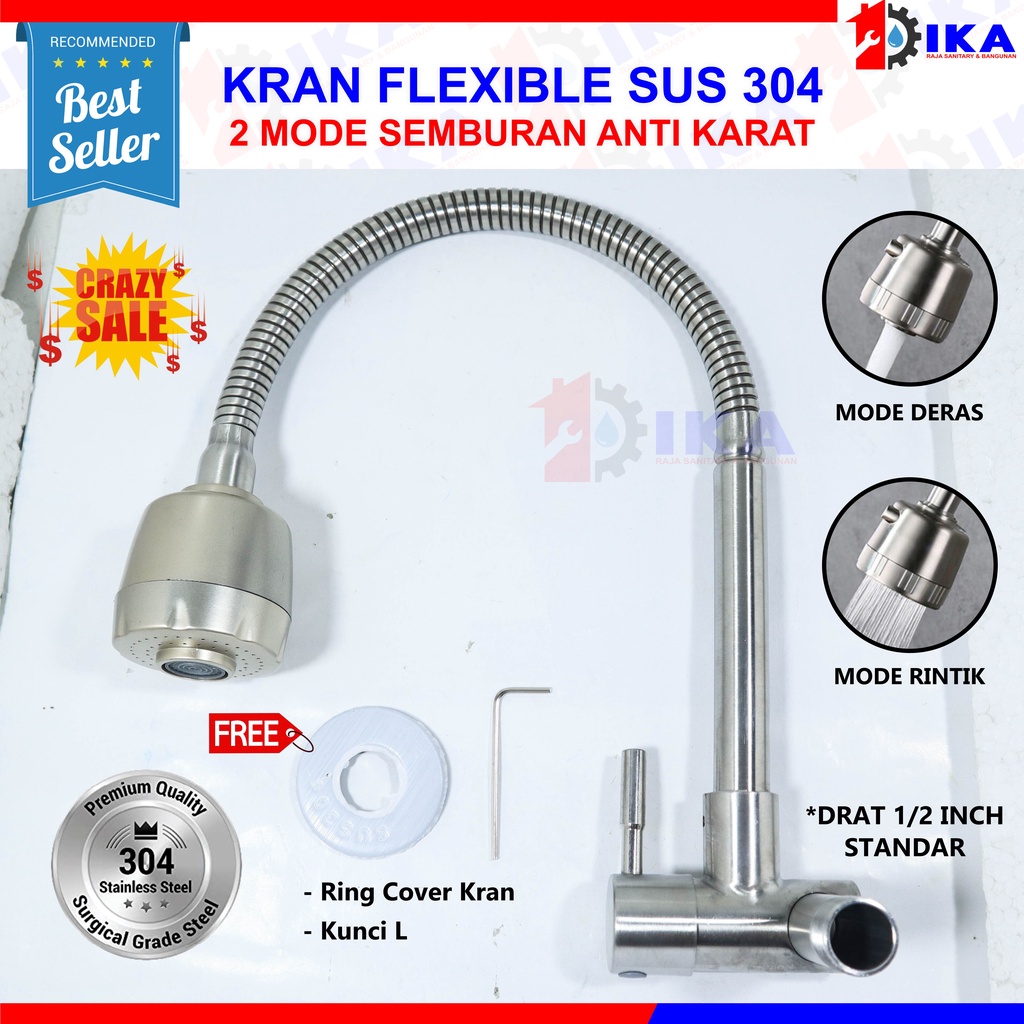 Jual Kran Angsa Fleksibel Stainless Keran Cuci Piring Tembok Sink