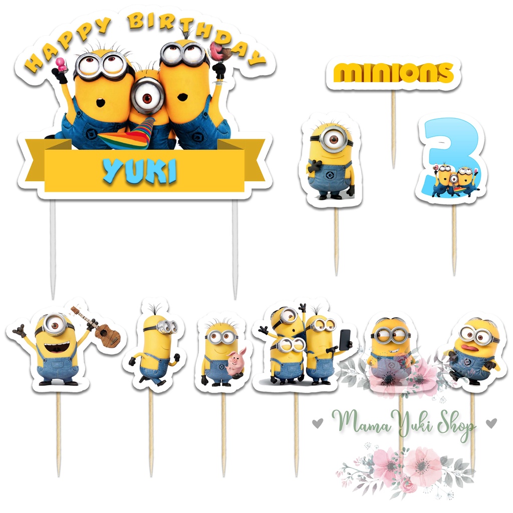 Jual Topper Cake Hiasan Kue Ulang Tahun Motif Minions Kustom Nama