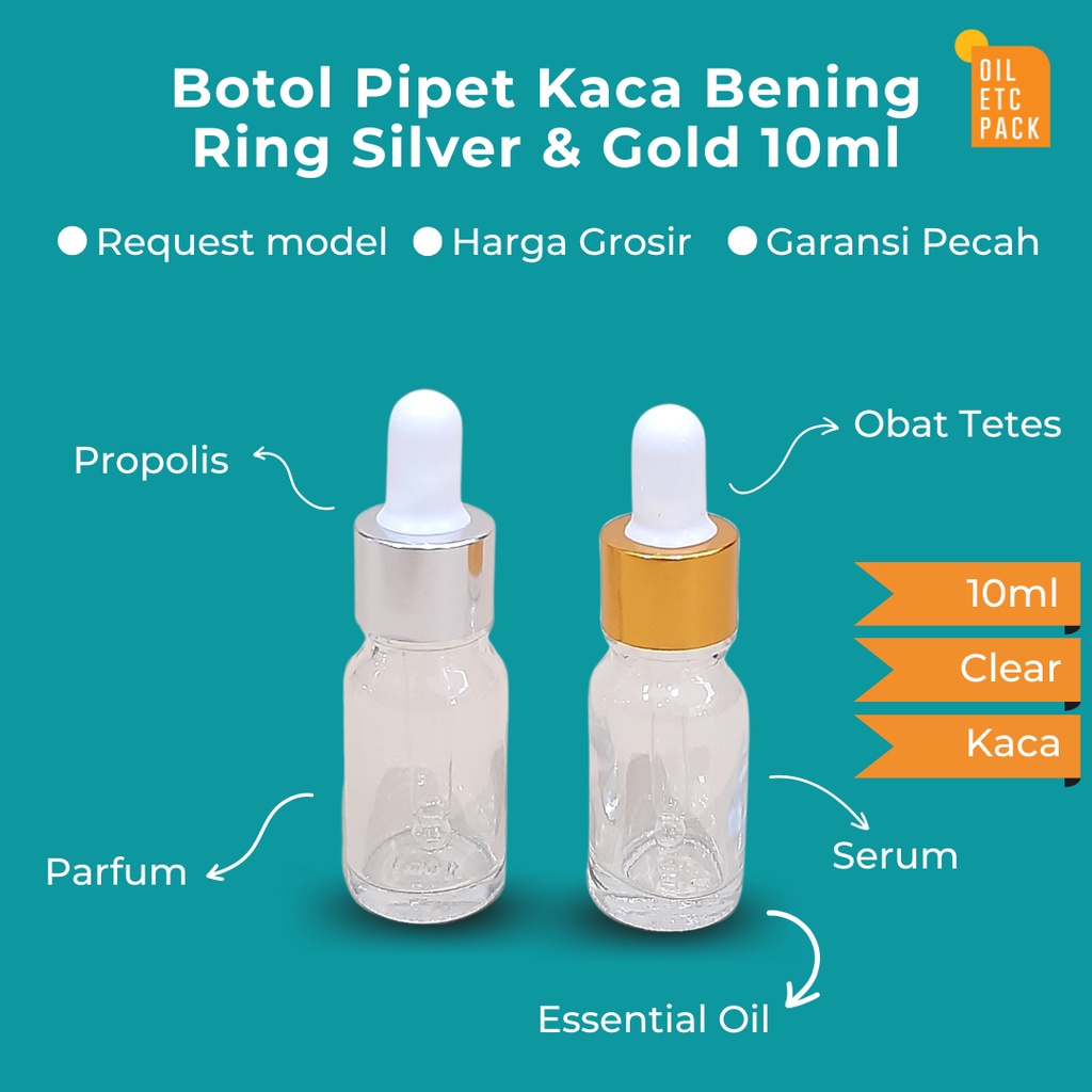 Jual Botol Pipet Dropper Kaca Mini Clear Ring Silver Gold Ml Tebal