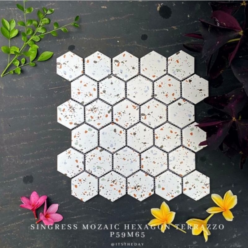 Jual Mozaic Singress Mozaik Porcelain Hexagonal Terrazzo Matte P59M65