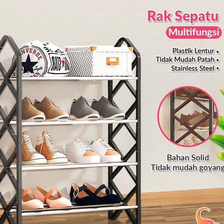 Jual Rak Sepatu Susun Plastik Stainless Rak Sandal Serbaguna Design