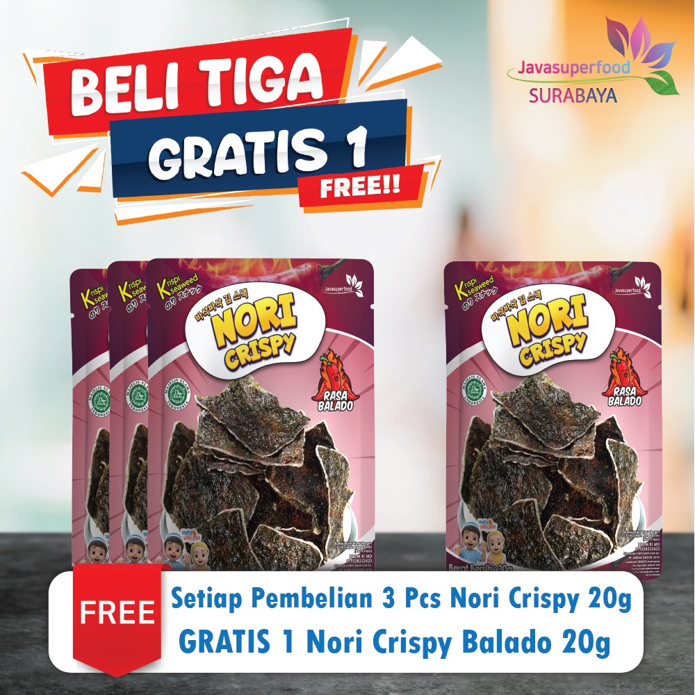 Jual Beli 3 Gratis 1 Nori Crispy Seaweed Snack Rumput Laut Halal 30g