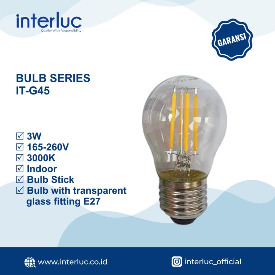 Jual Lampu LED INTERLUC LED Filament Pijar G45 3W Bohlam LED Filamen