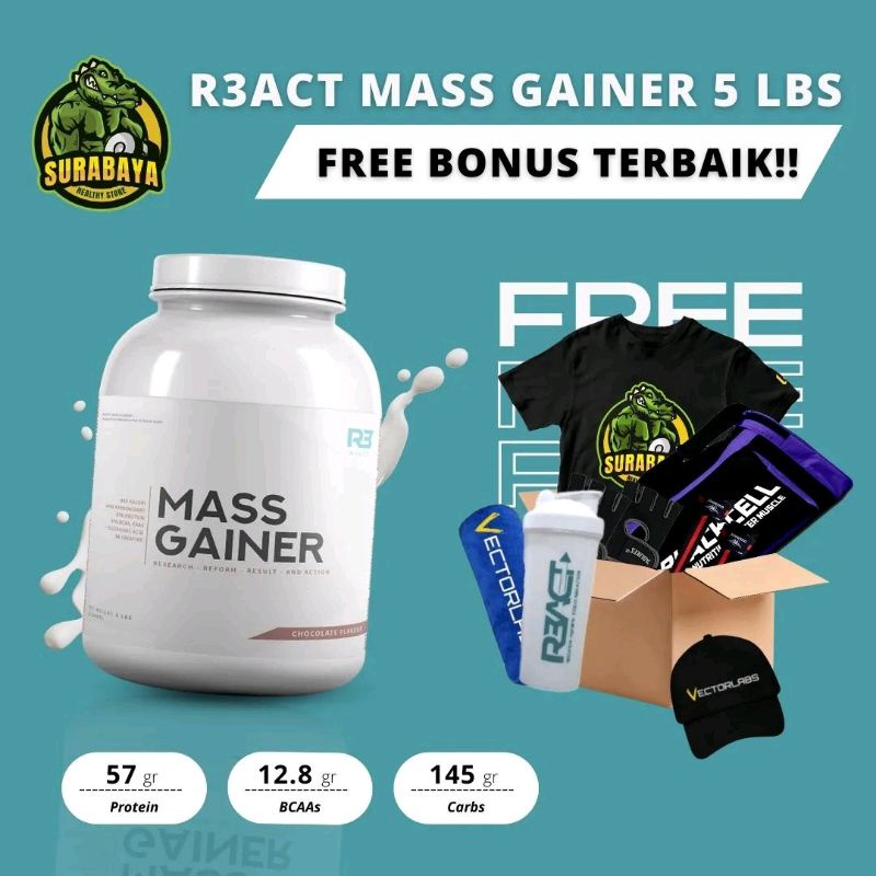 Jual R3act Mass Gainer 5 Lbs Protein Weight Gain BPOM Suplemen Susu